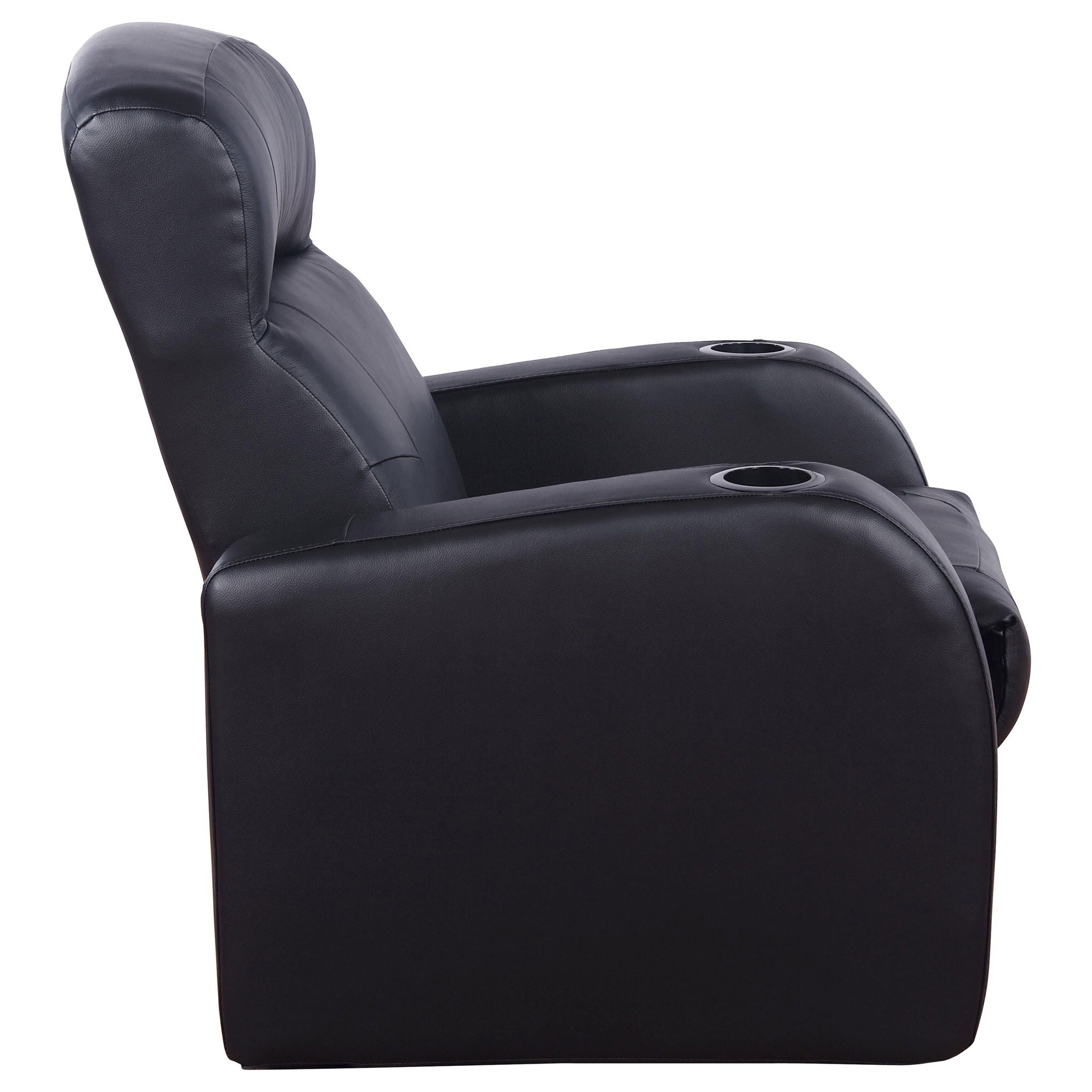 Greenfield - 4 Seater Home Theater With Wedge Console Recliners With Built In Storage And Cup Holders - Black