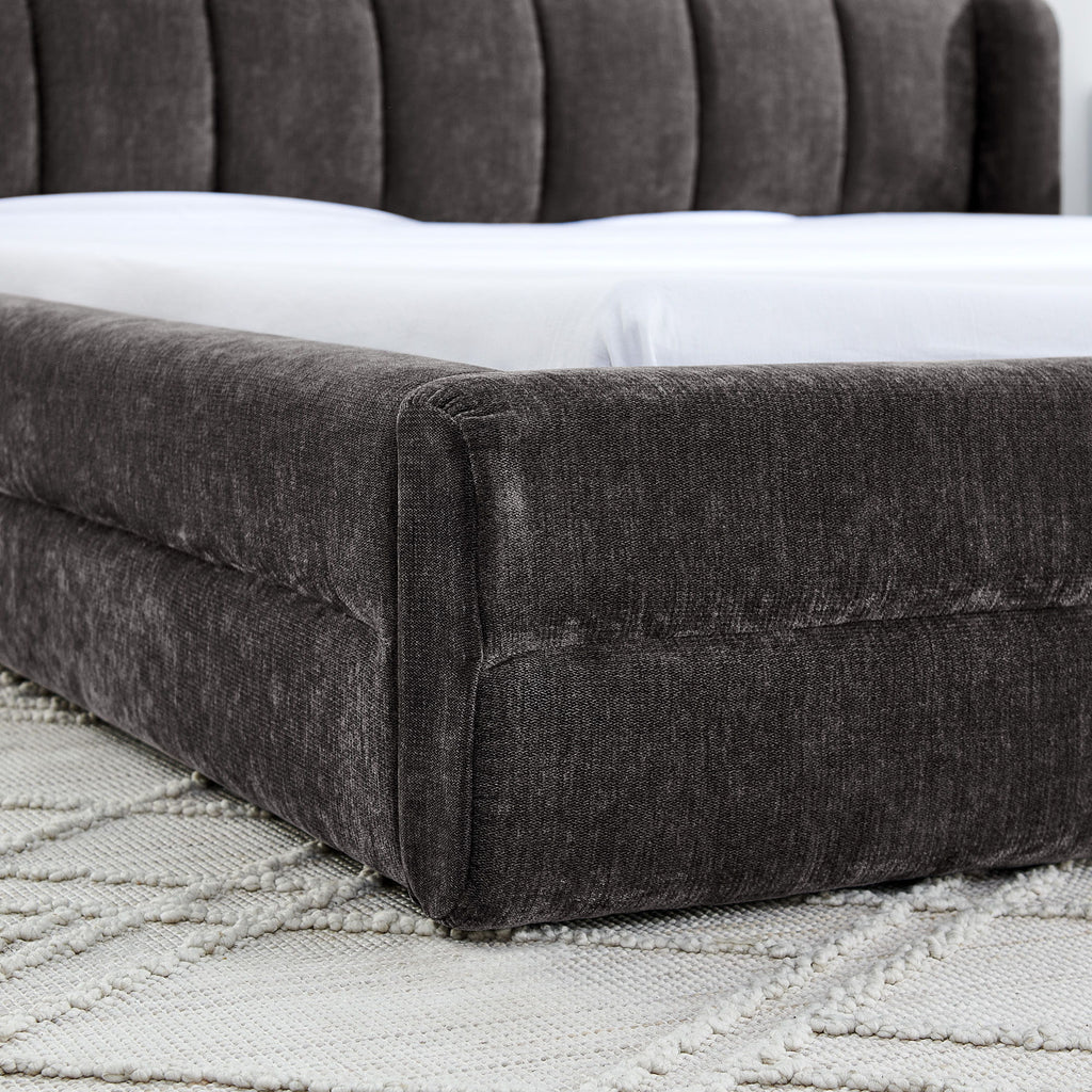 Modern Upholstered Bed Frame With Thick Fabric And Headboard