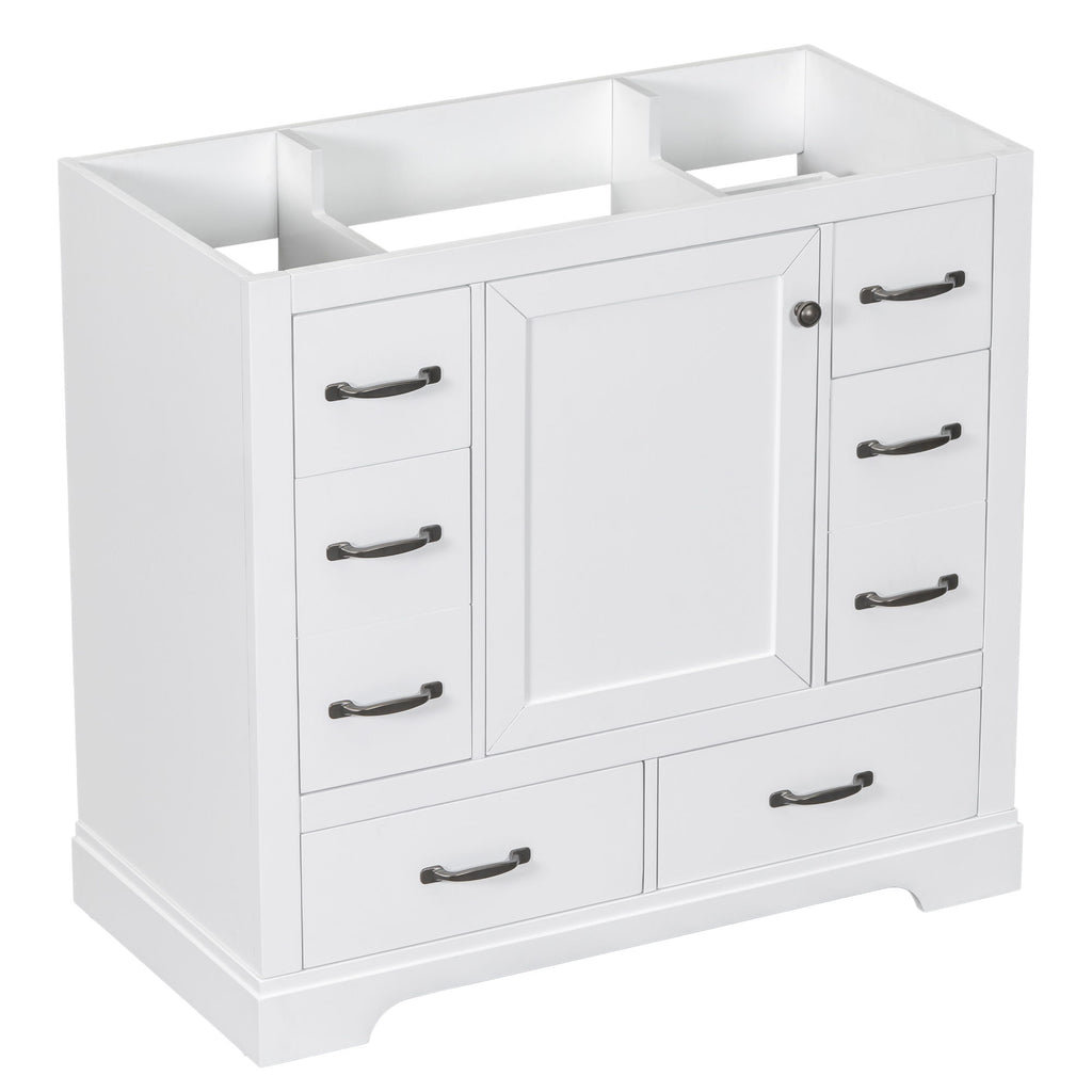 Modern Bathroom Vanity Base Only, 6 Drawer Storage With Adjustable Shelf