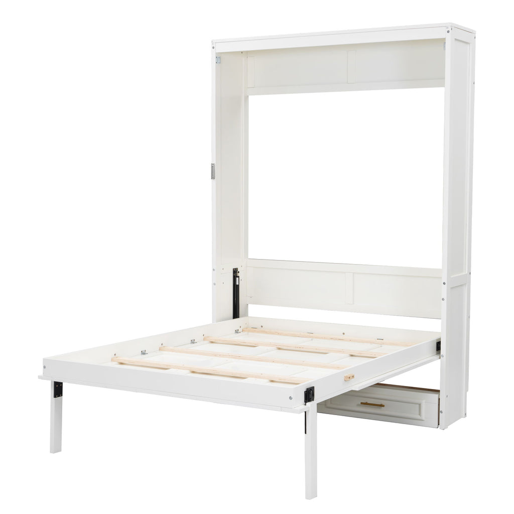 Full Size Murphy Bed With 2 Drawers - Beige