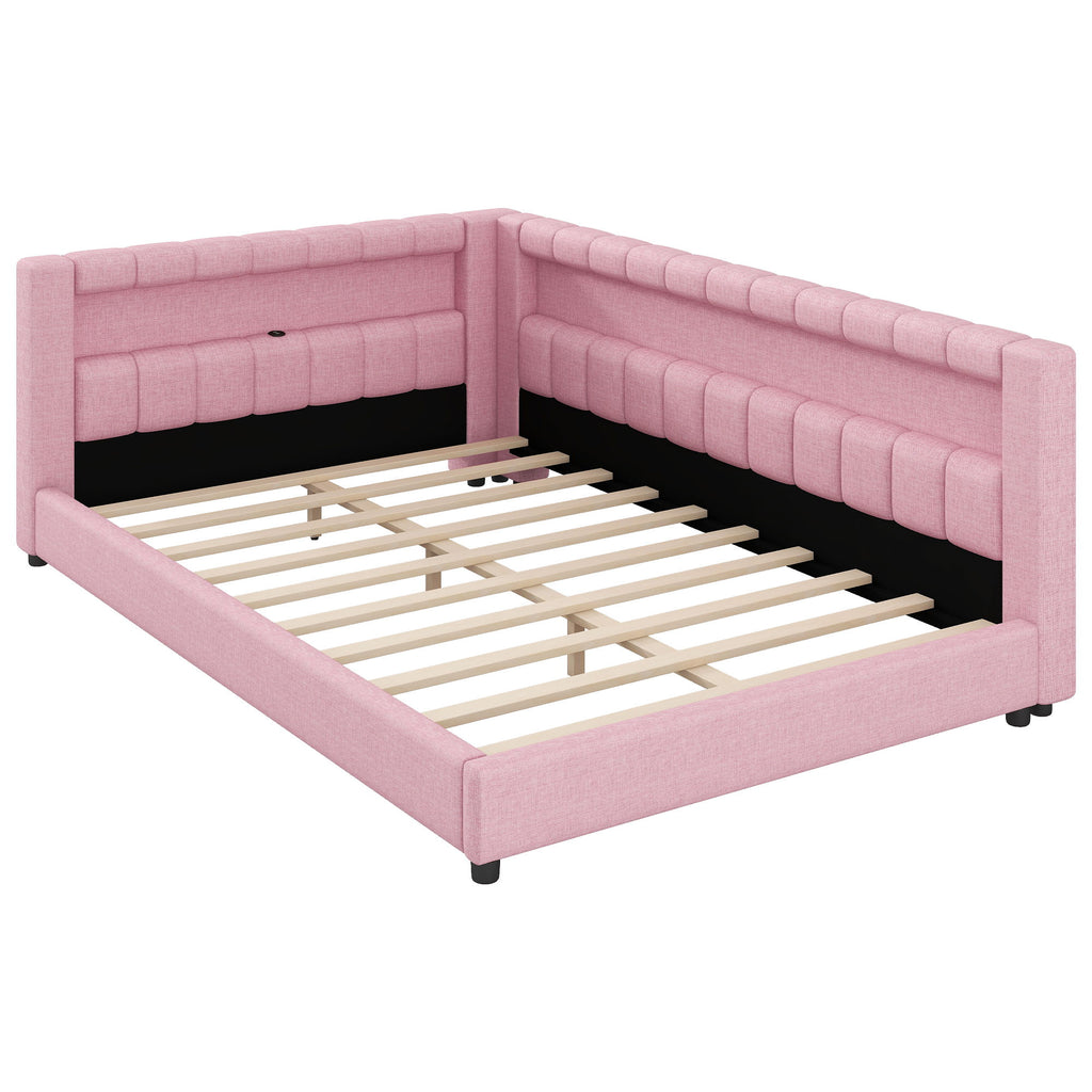 Upholstered Platform Bed With LED Belt And USB Ports