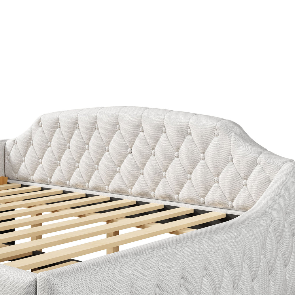 Upholstered Daybed With LED Belt, Trundle And 3 Drawers