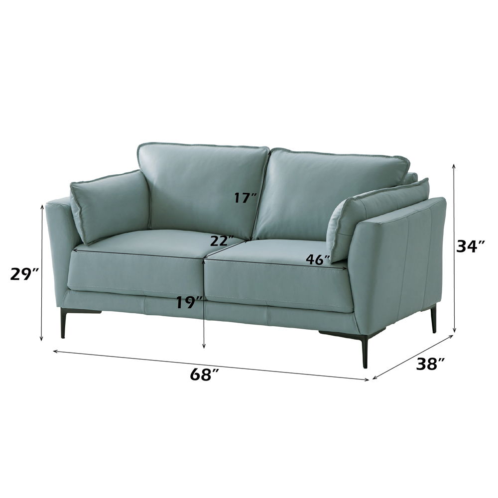 Mesut - Loveseat - Sage Green Top Grain Leather & Black