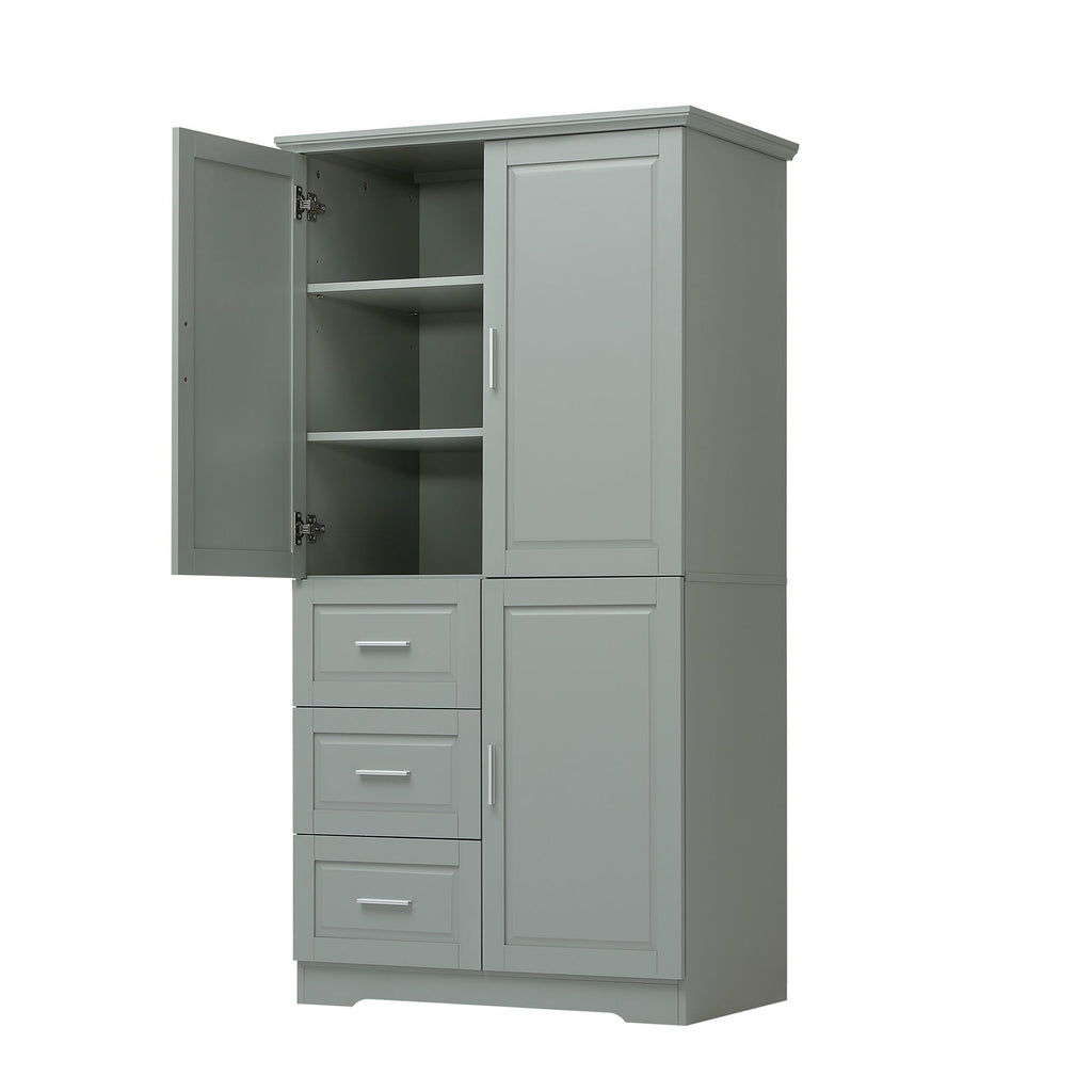 Tall Wide Storage Cabinet With Doors, 3 Drawers