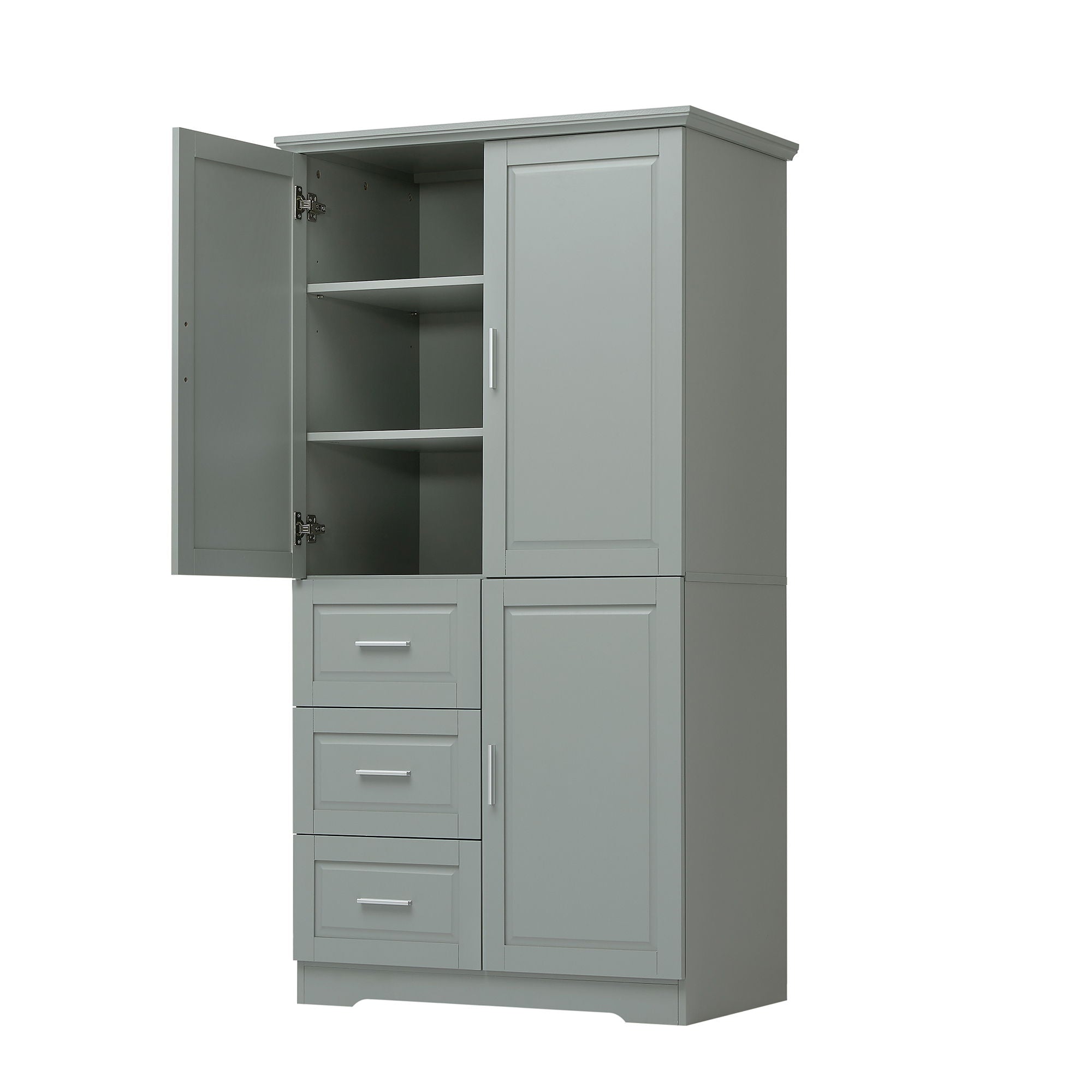 Tall Wide Storage Cabinet With Doors, 3 Drawers