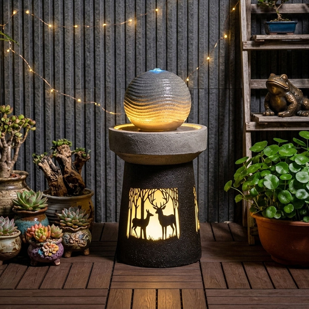 Outdoor Garden Lantern With Warm LED Light Deer Silhouette Decorative Landscape Light For Patio - White / Gray