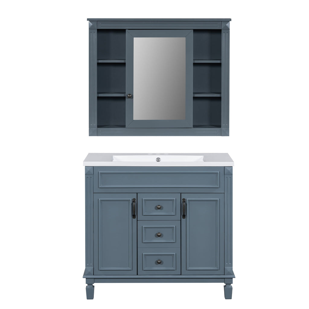Bathroom Vanity With Top Sink, Mirror Cabinet, 2 Soft Closing Doors & 2 Drawers