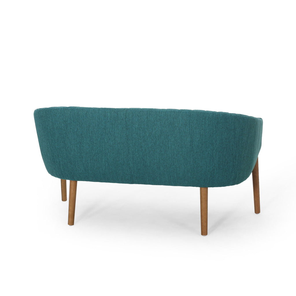 Mid Century Modern Loveseat With Channel Stitched Backrest