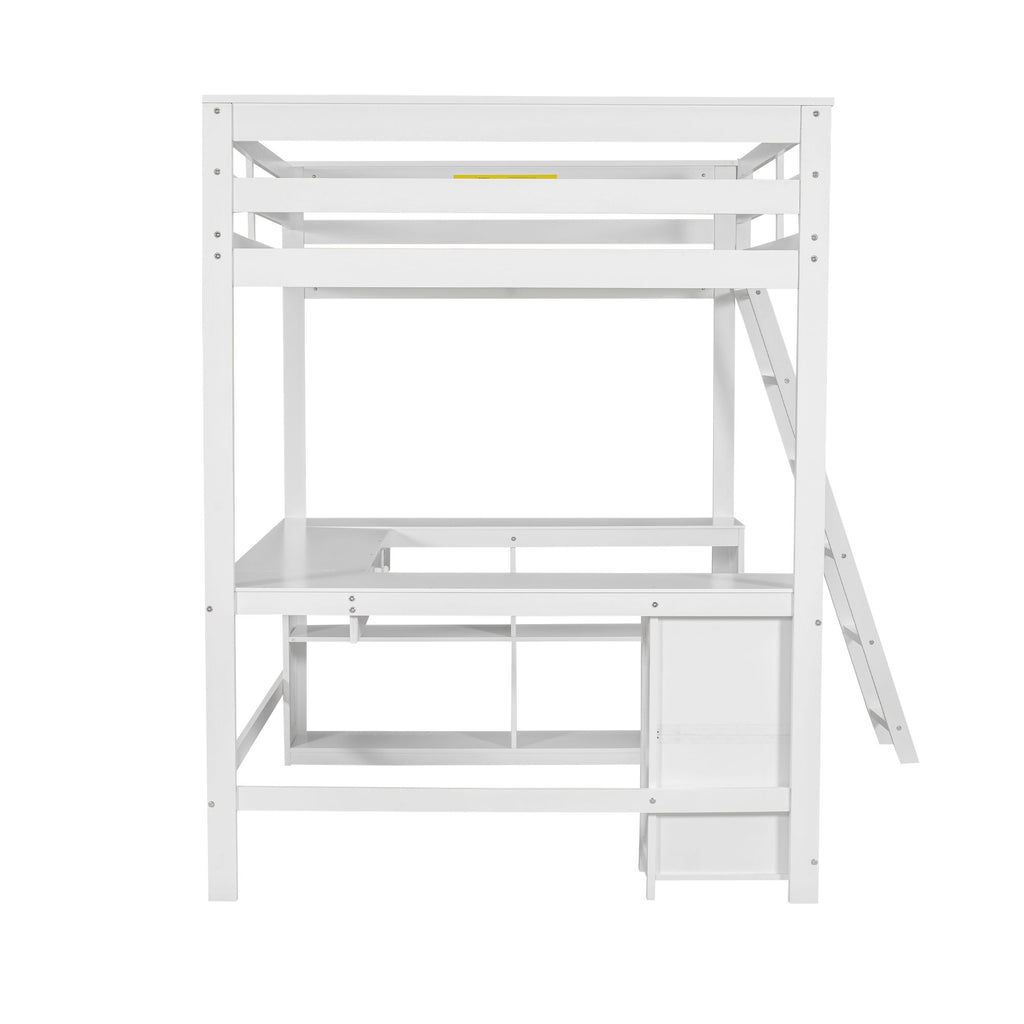 Loft Bed With U Shaped Desk, Drawers, And Storage Shelves