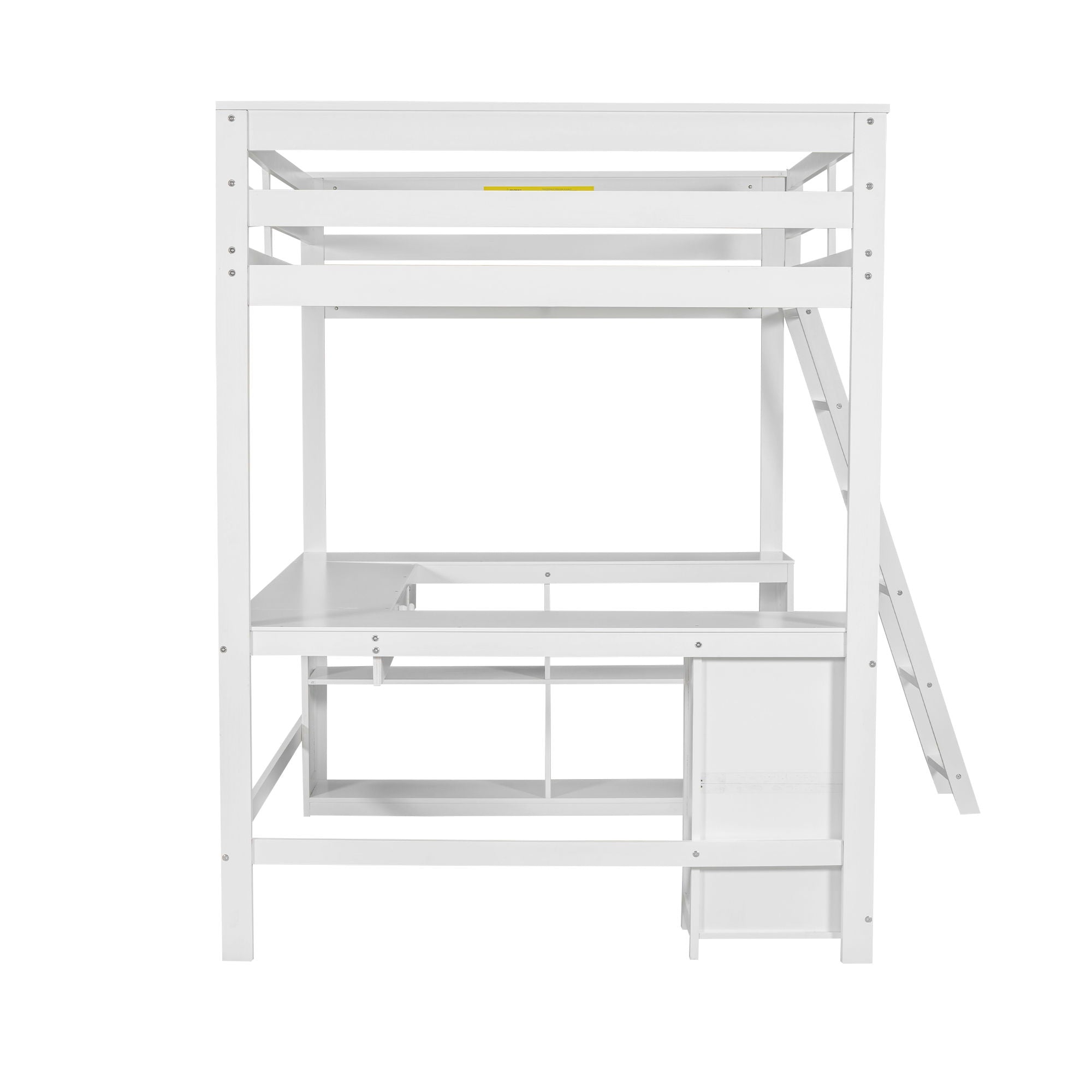Loft Bed With U Shaped Desk, Drawers, And Storage Shelves