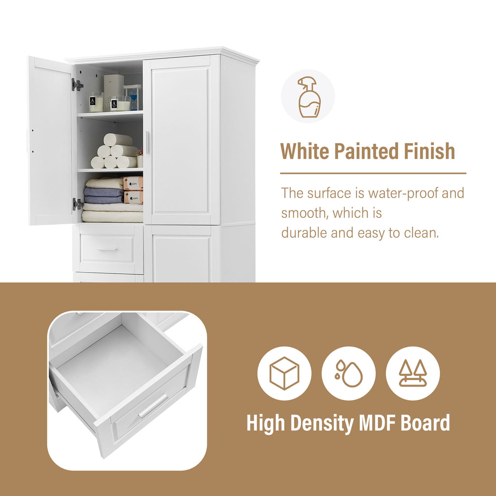Tall Wide Storage Cabinet With Doors, 3 Drawers