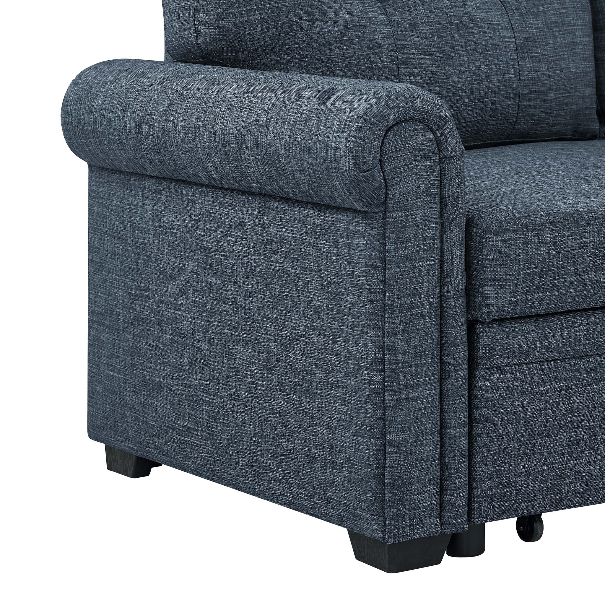 Blend Upholstered Sleeper Sofa With Reversible Chaise And Tufted Back - Dark Blue