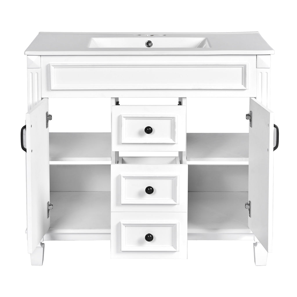 Bathroom Vanity With Top Sink, Basin On Cabinet With 2 Soft Closing Doors And 2 Drawers