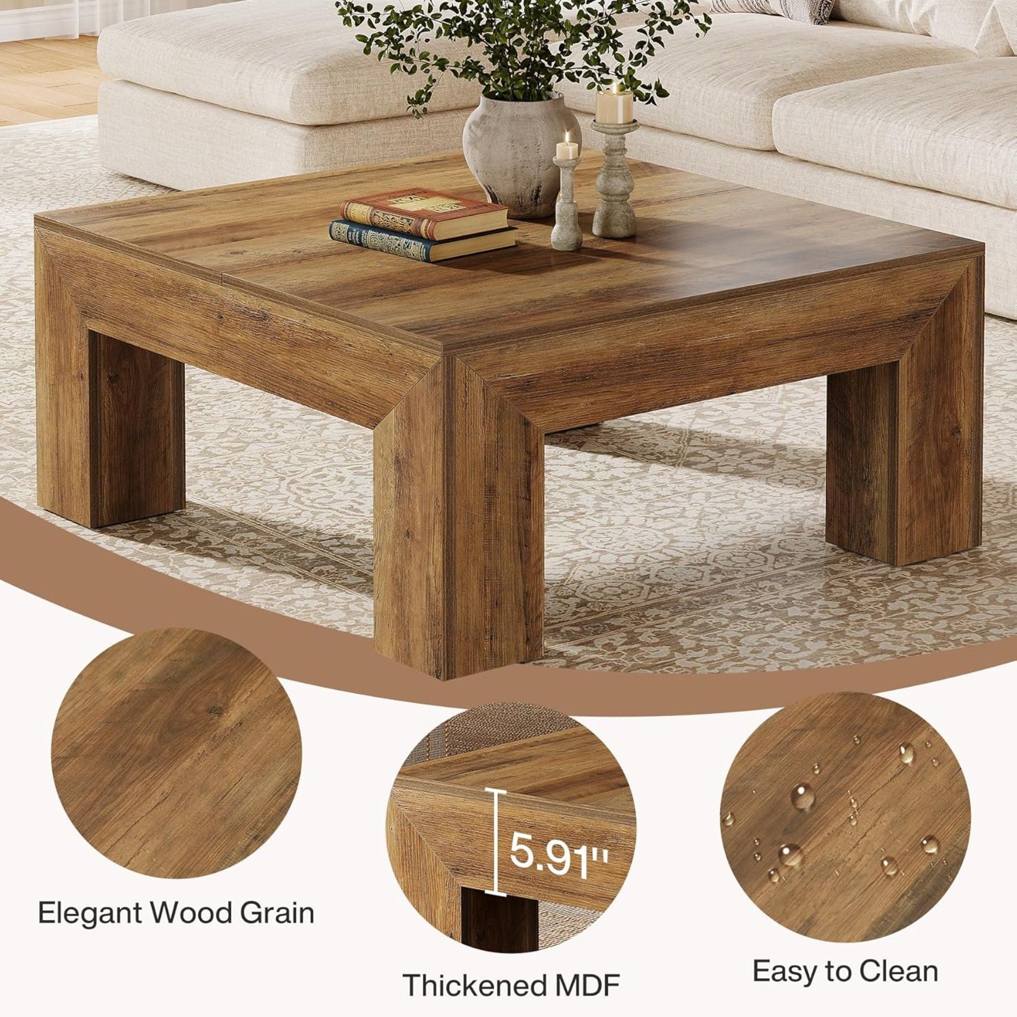 Square Coffee Table - Rustic Brown