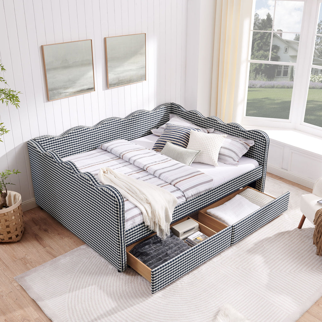 Gingham Daybed & USB Charging Port, Wave Shaped Design