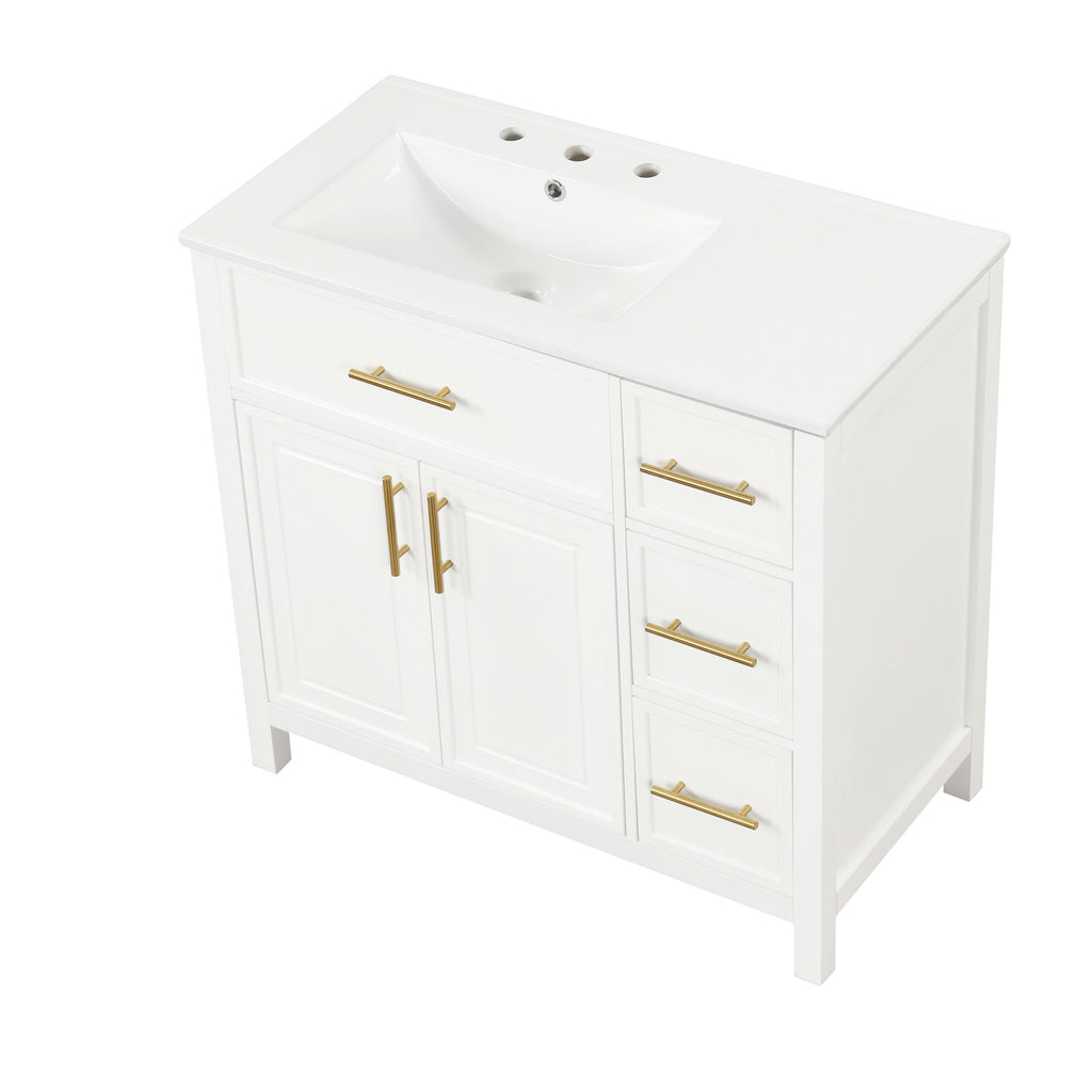 Modern Bathroom Vanity With Sink Top, 2 Doors And 3 Drawers