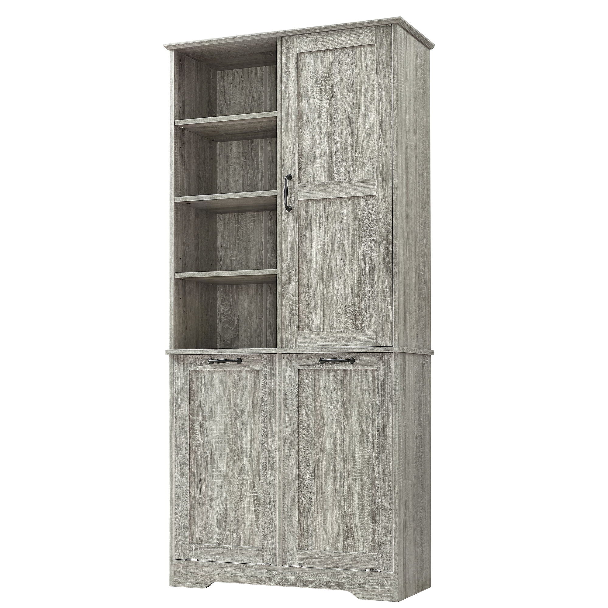 Freestanding Storage Cabinet With Doors, Tilt Out Drawers, Adjustable Shelves, Open Shelf, Bathroom & Laundry Room Organizer - Oak