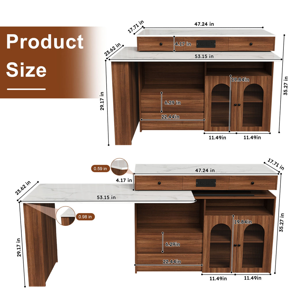 Kitchen Island With Extendable & Rotating Table