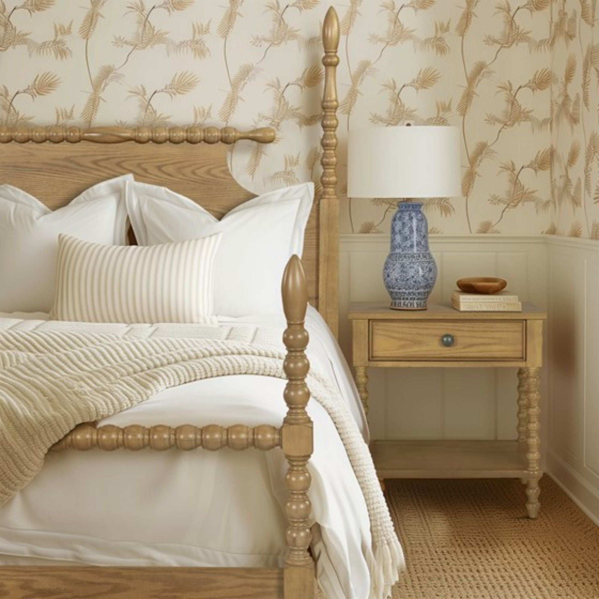 Traditional Durable Nightstand Table With Drawer And Shelf