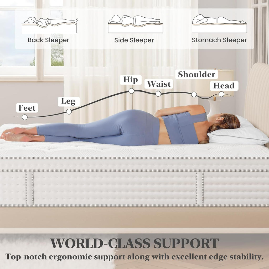 Snooze Mattress Company Atlas - 12" Euro Top Firm Hybrid Mattress With Independently Encased Coils & Gel Memory Foam