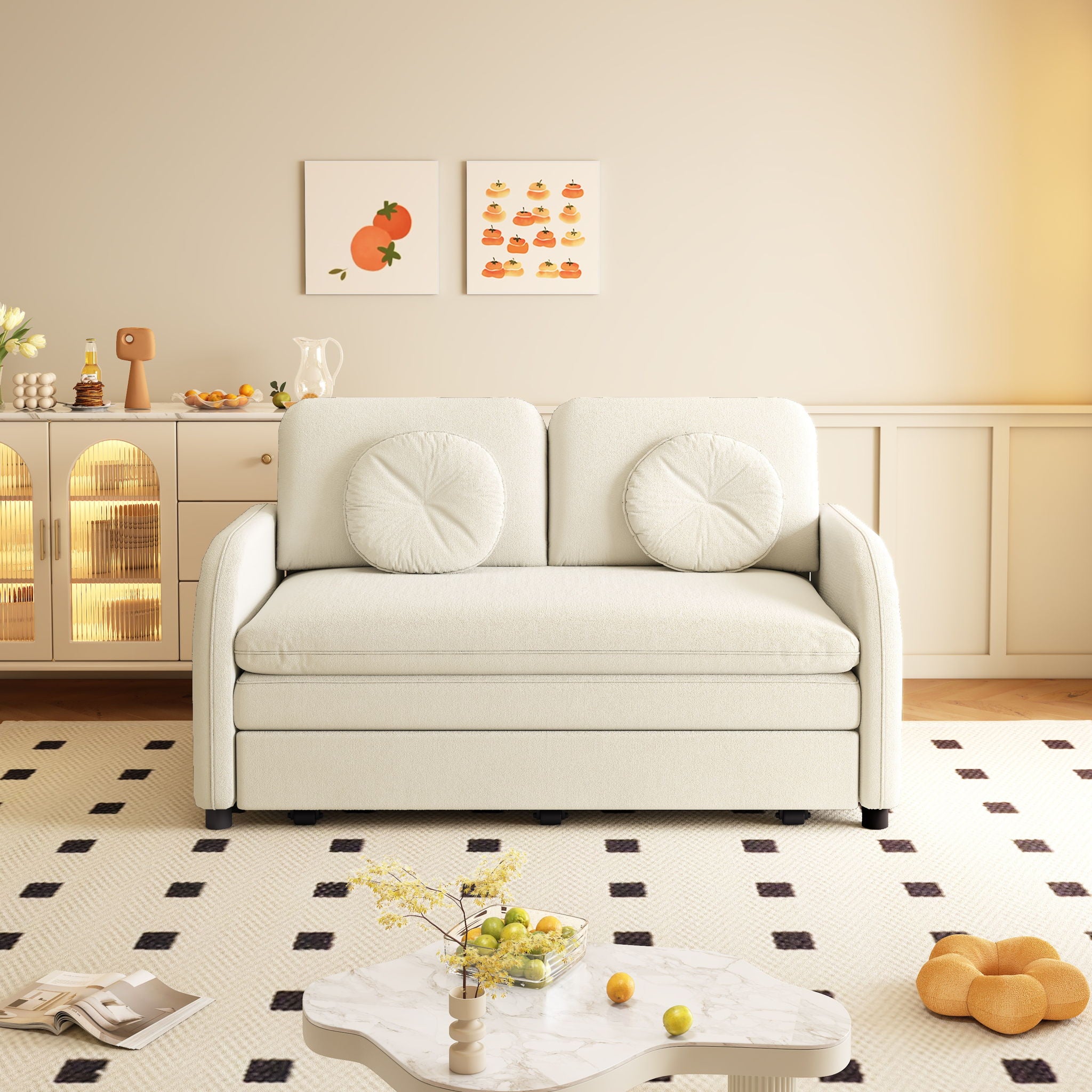 Upholstered Pull Out Couch With Side Pocket & USB Port