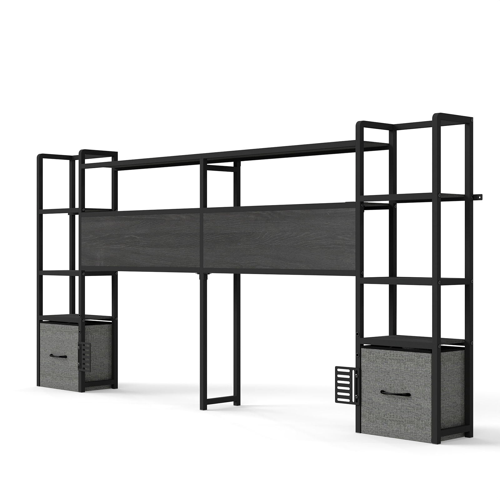 Headboard With 3 Shelves, 2 Drawers, Charging Station, RGB LED Lights