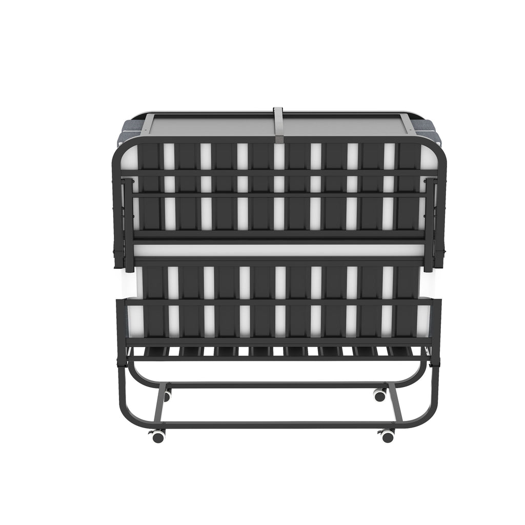 Twin Extra Long Folding Bed With Adjustable Headboard, Cot With Memory Foam Mattress - Black