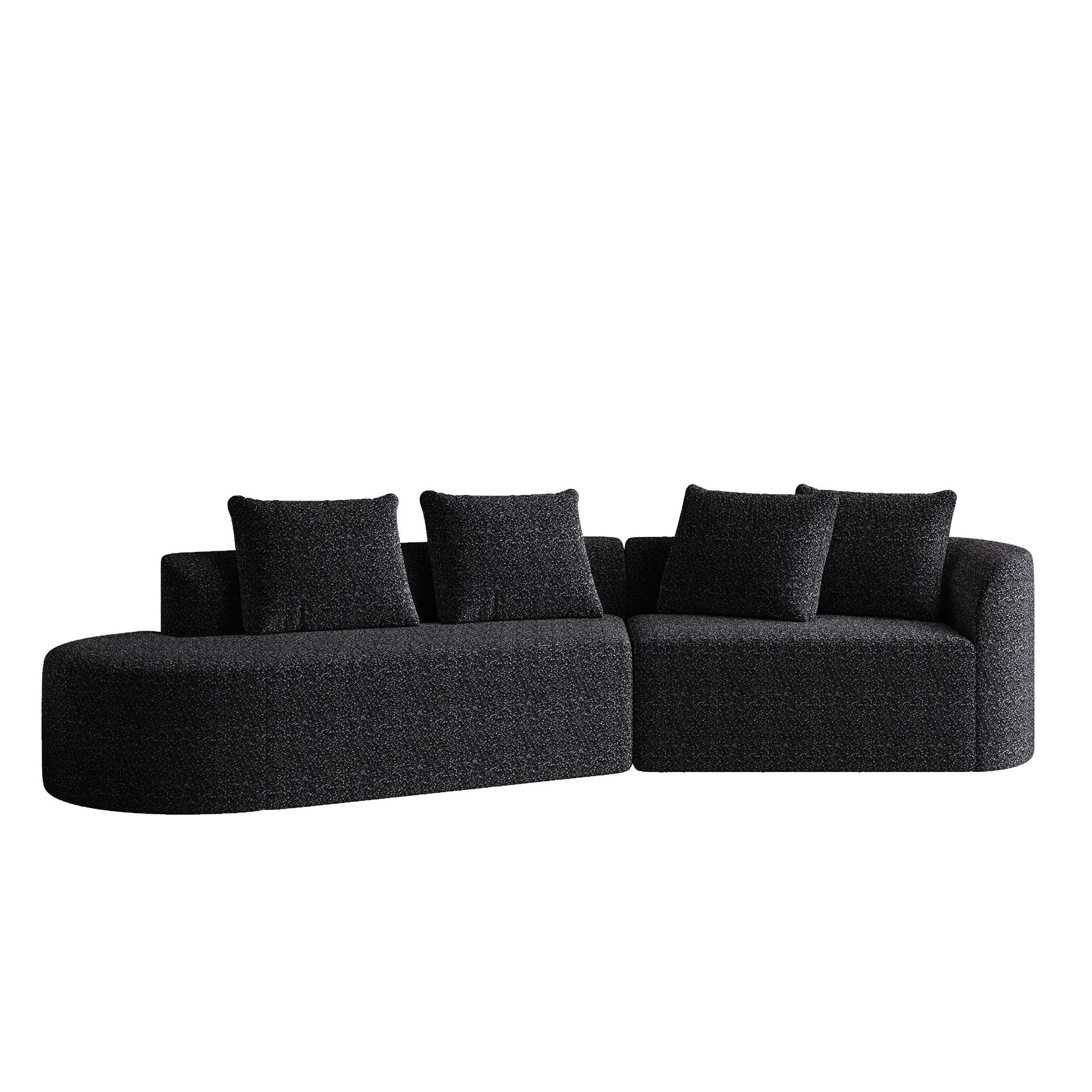 Upholstered Oversized Sectional Sofa, 4 Seater Extra Deep & Wide Seat Curved Cloud Couch With 4 Throw Pillows, Free Combination Living Room - Black