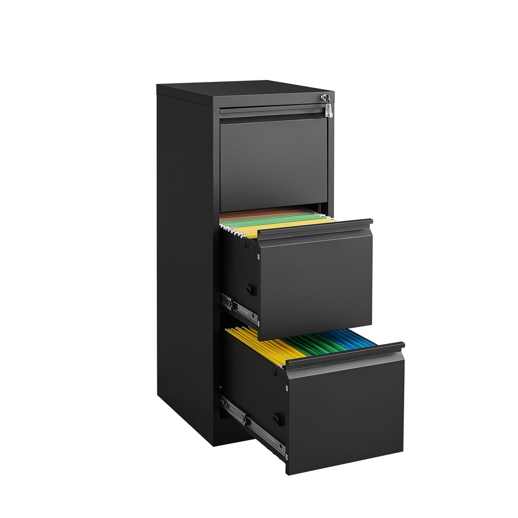 Durable Metal 3 Drawer File Cabinet With Lock For Office Storage