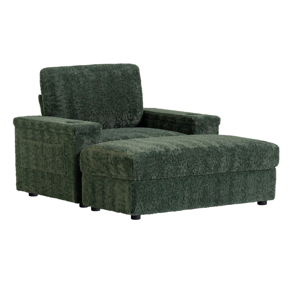 Oversized Chaise Lounge Indoor Rabbit Fur Sofa Bed With Storage Ottoman And Armrests Cup Holders With Deep Seat