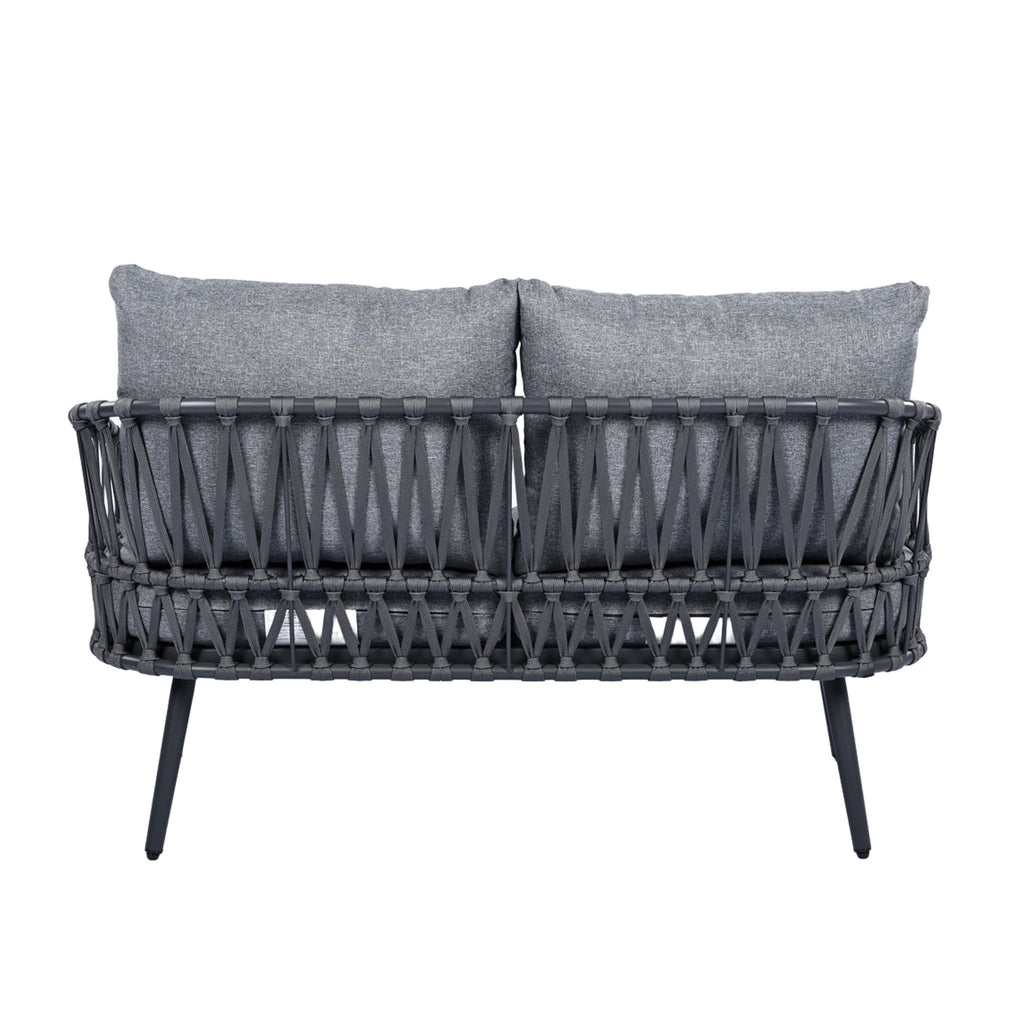 4 Piece Outdoor Patio Furniture Set, Metal Chairs With Woven Rope U Shaped Backrest