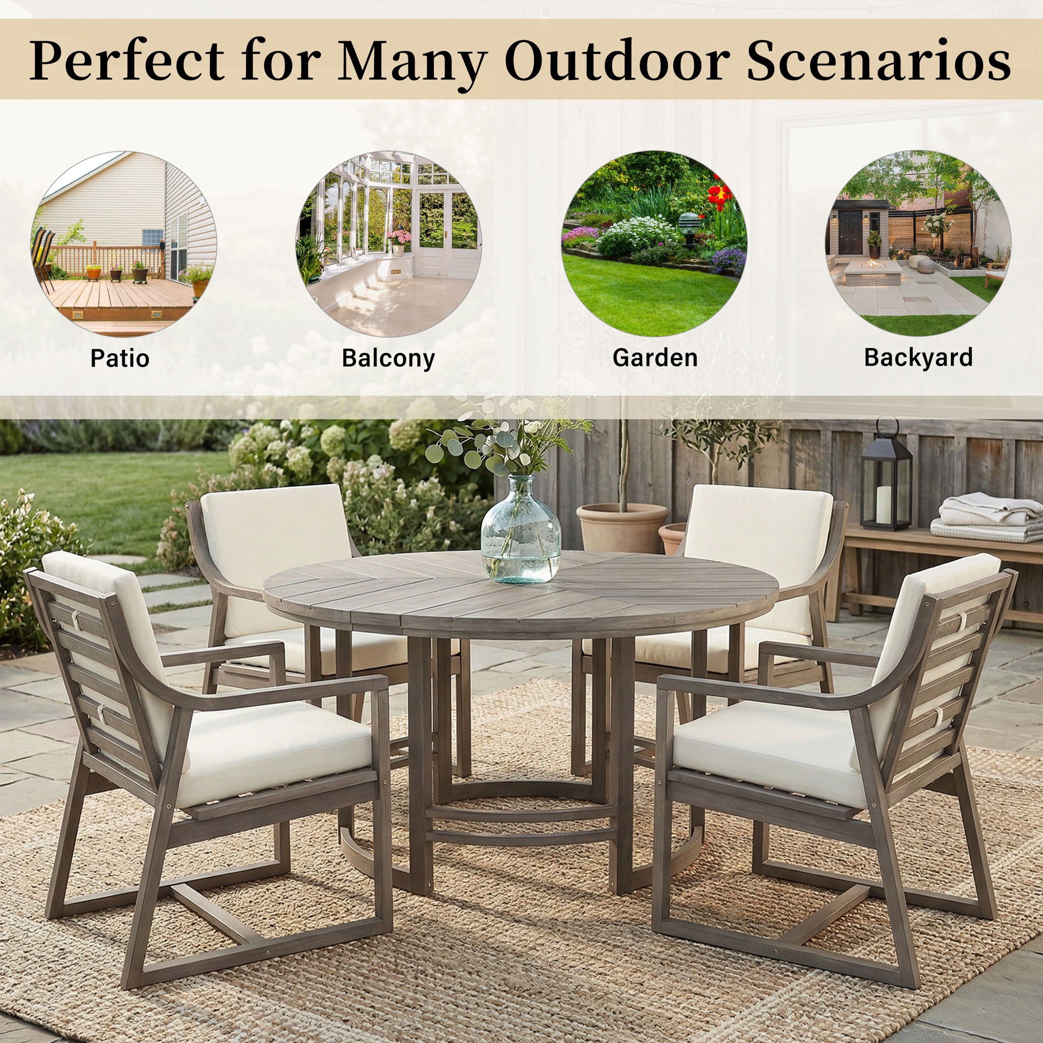 5 Piece Outdoor Dining Set, Patio Table And Chairs With Umbrella Hole