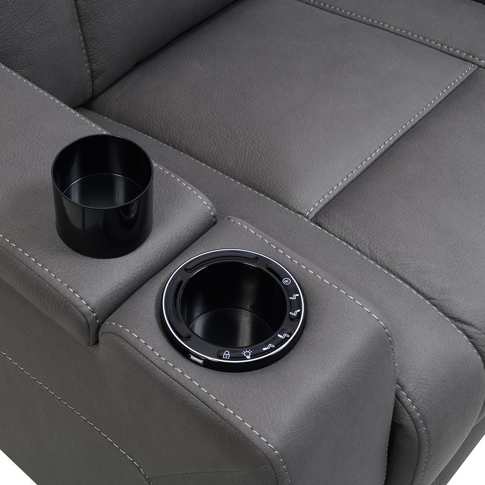 Leuco - Power Motion Recliner With Cup Holder, Control, LED & Power Headrest - Gray