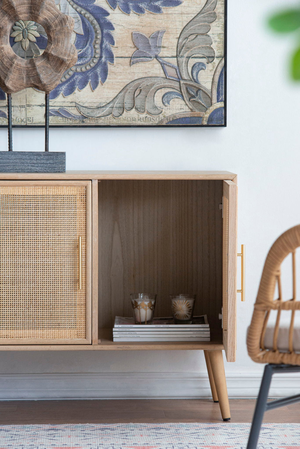 Wooden Accent TV Cabinet With 3 Doors - Brown