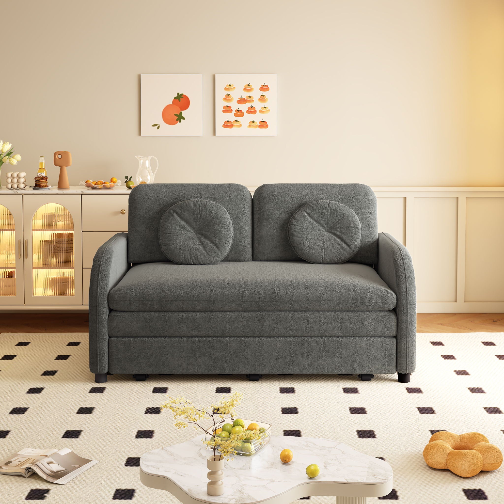 Upholstered Pull Out Couch With Side Pocket & USB Port