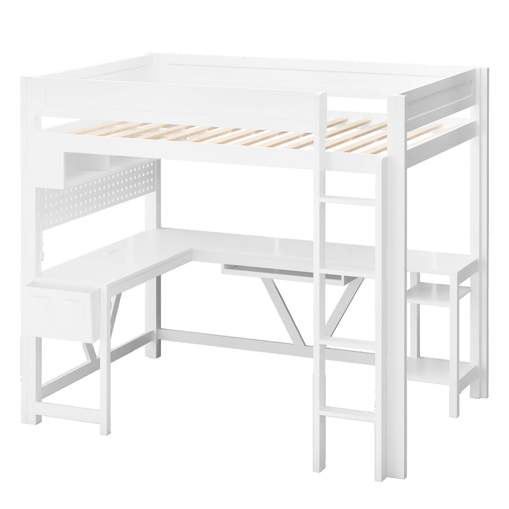 Gaming Loft Bed With Desk, Storage Shelves, LED And Charging Station
