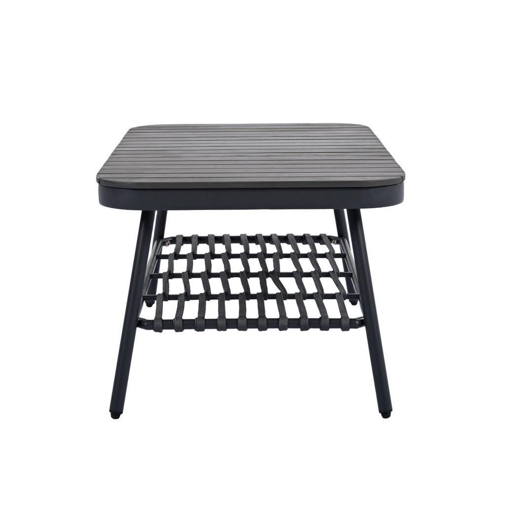 4 Piece Outdoor Patio Furniture Set, Metal Chairs With Woven Rope U Shaped Backrest