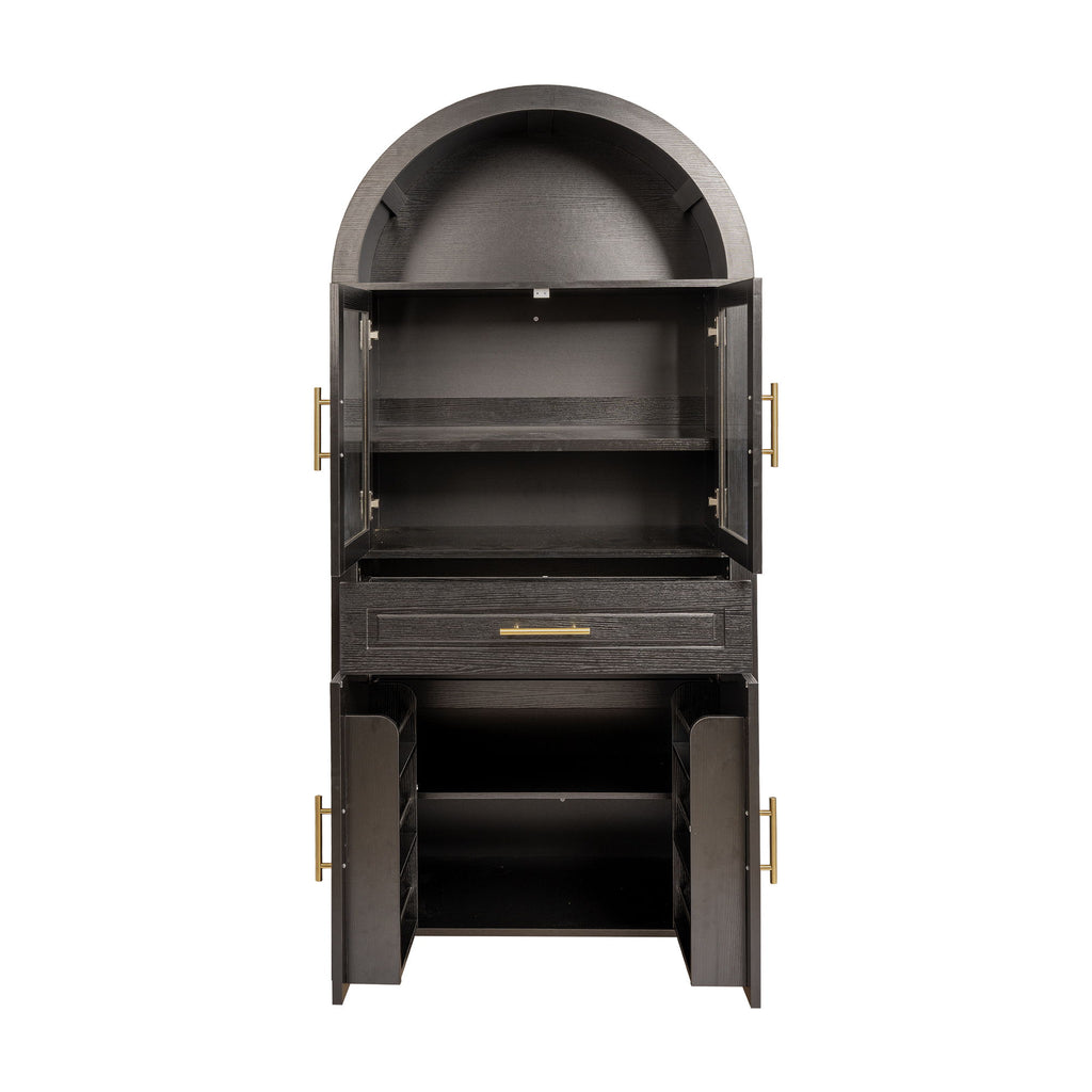 Arched Kitchen Pantry Cabinet With Adjustable Shelves & Barn Door Design
