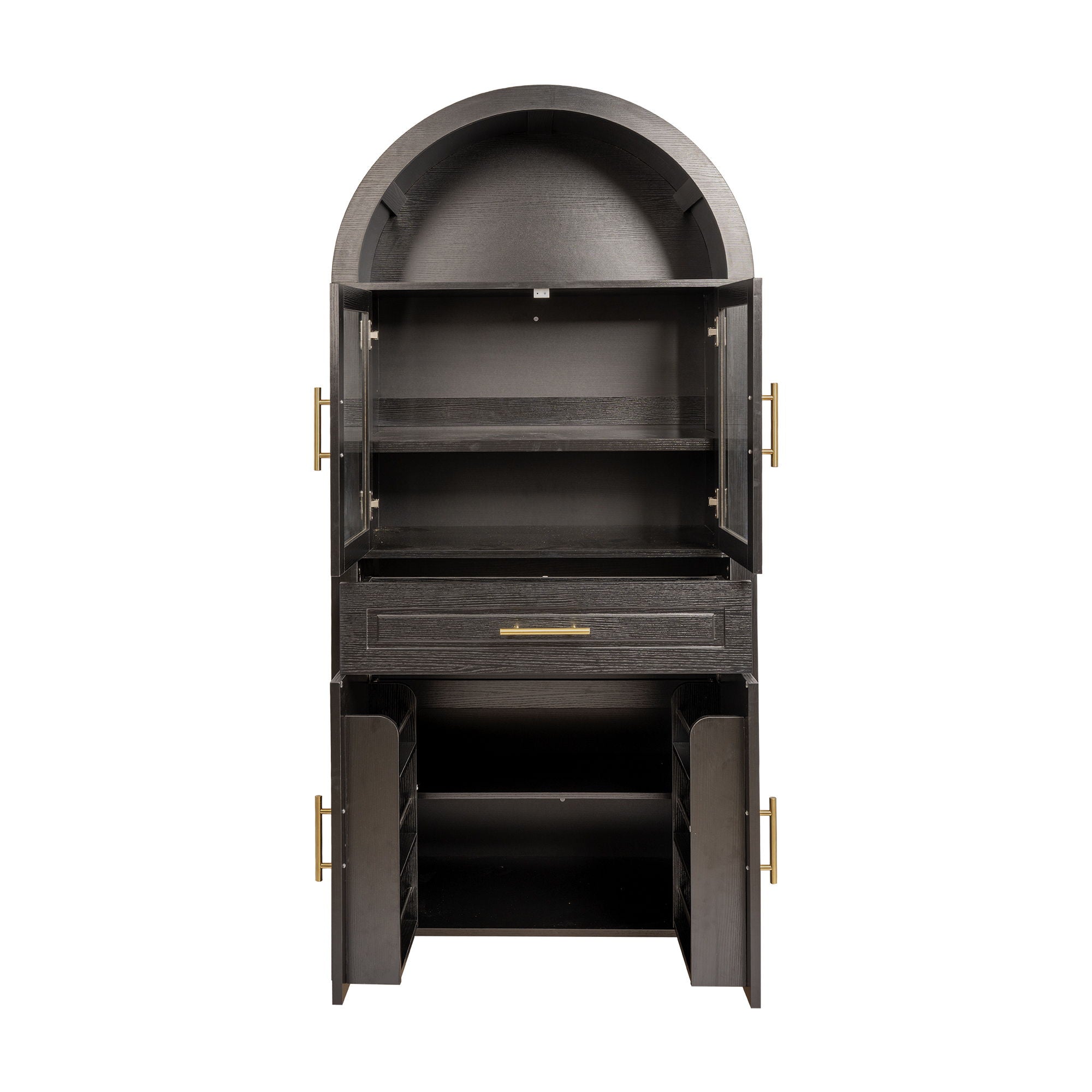 Arched Kitchen Pantry Cabinet With Adjustable Shelves & Barn Door Design