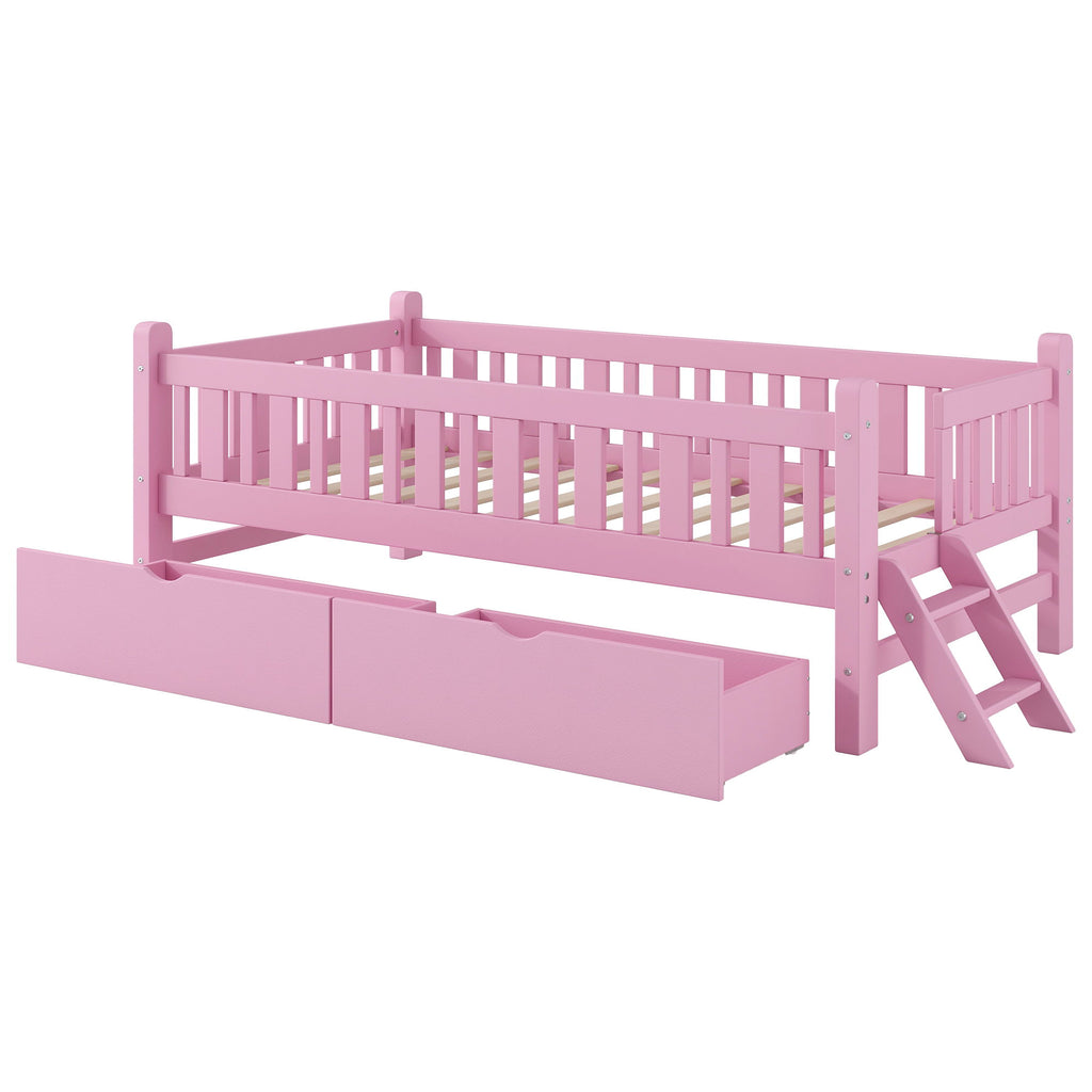 Platform Bed With Guardrail And 2 Drawers