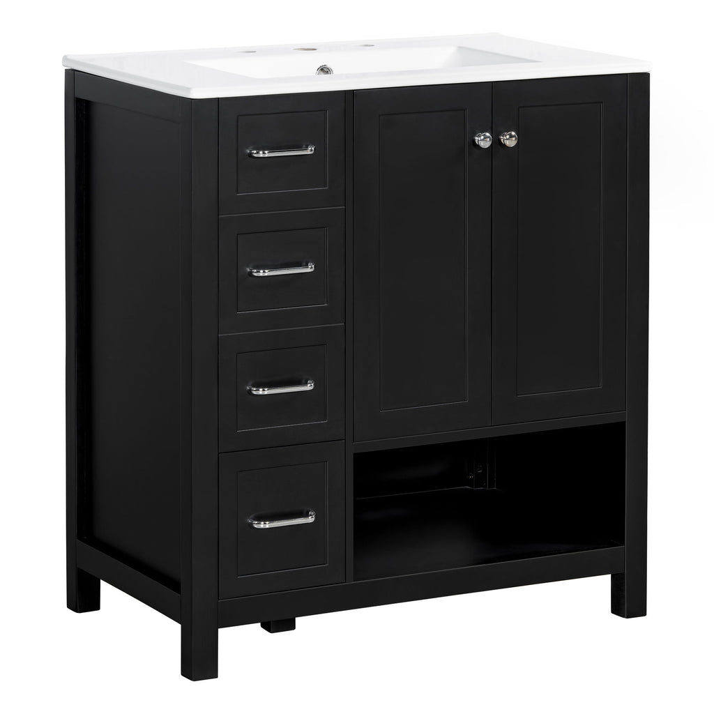 Bathroom Vanity With Sink Top, Bathroom Vanity Cabinet With 2 Doors And 2 Drawers, Open Shelf