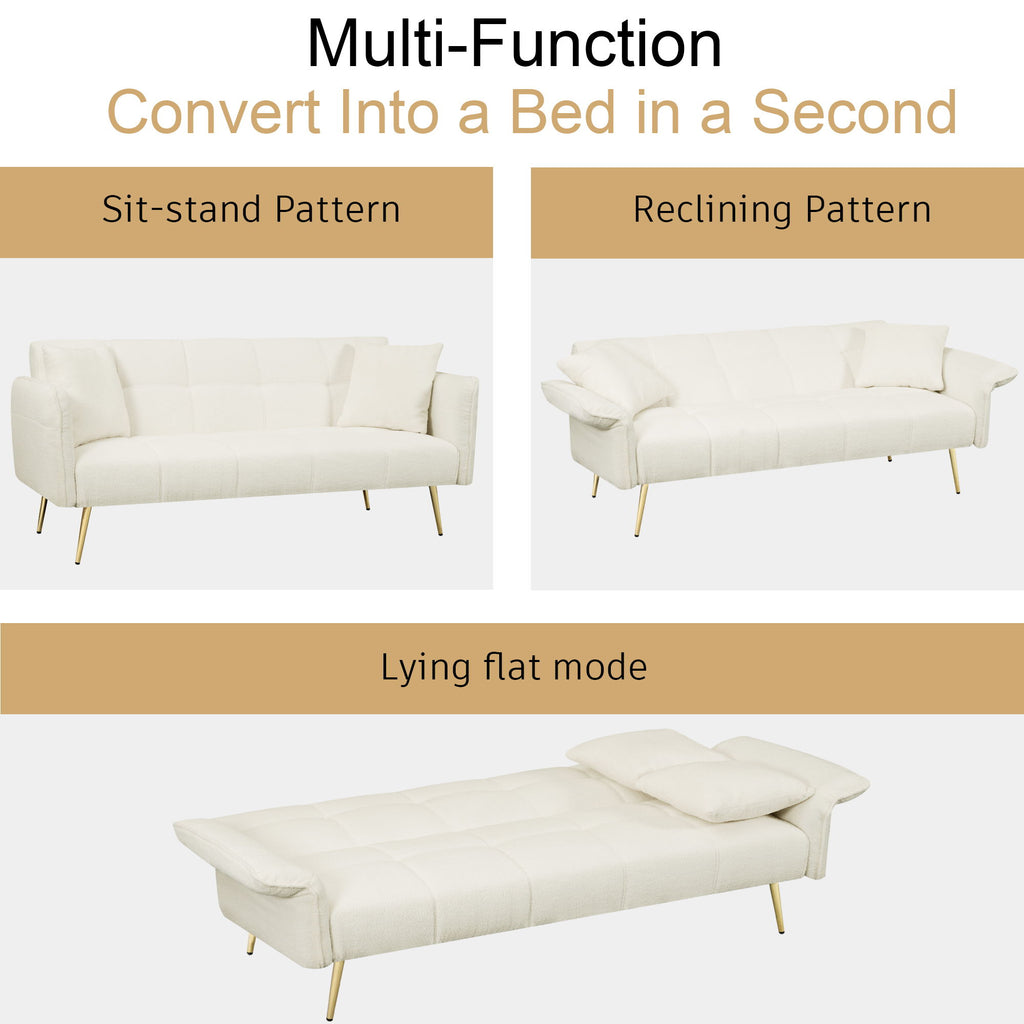 Convertible Double Futon Sofa Bed With Folding Armrests For Living Rooms