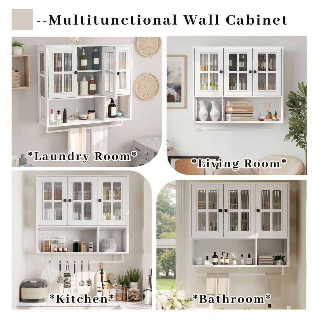 3 Door Wall Cabinet With Glass Door And Towel Bar