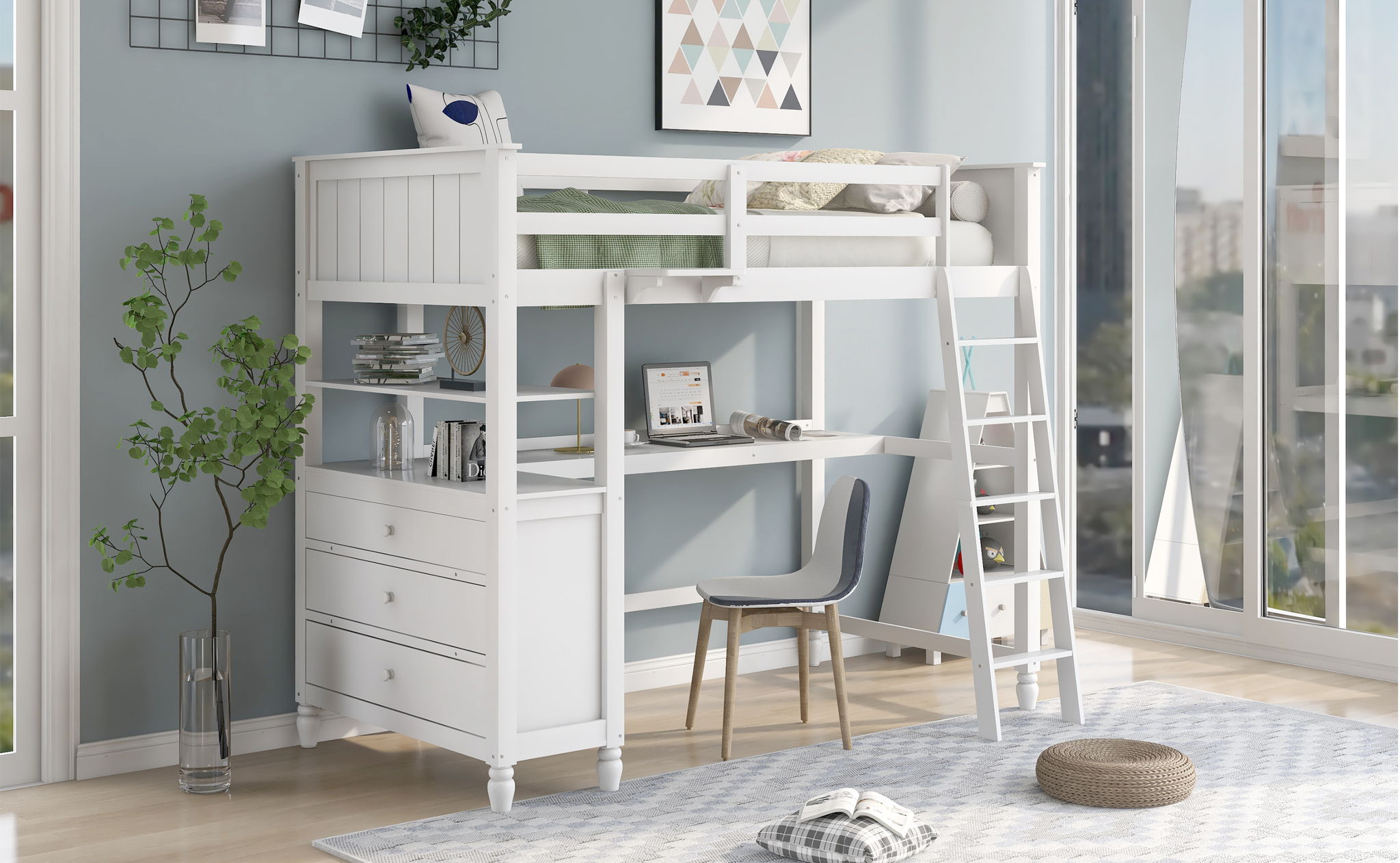 Loft Bed With Drawers With Desk And Shelves