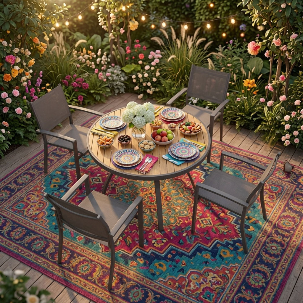 Outdoor Round Patio Table With Slatted Top - Gray