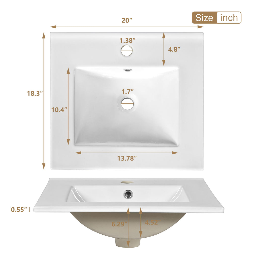 Bathroom Vanity With Sink, Soft Close Door, Adjustable U-Shaped Shelf