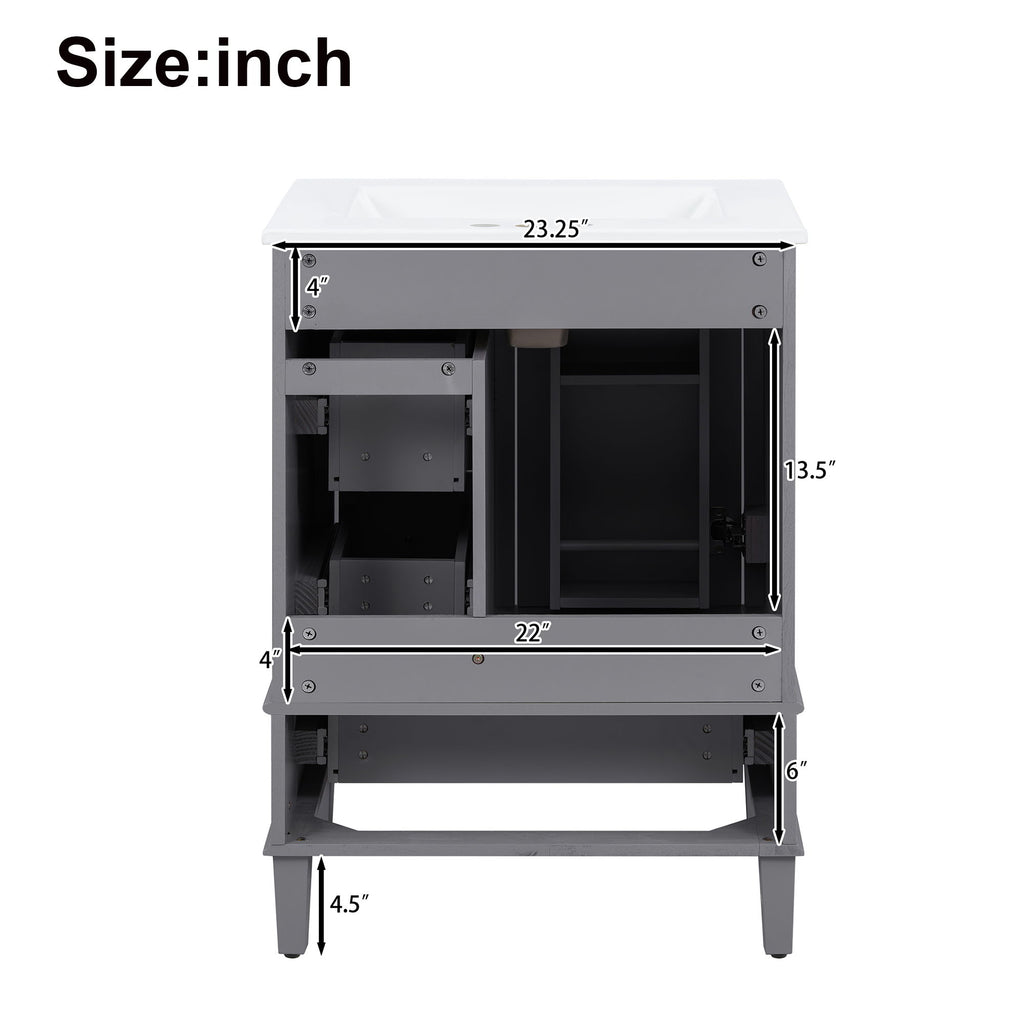 Bathroom Vanity With Integrated Basin, Soft Close Drawers, Door Mounted Double Layer Shelf