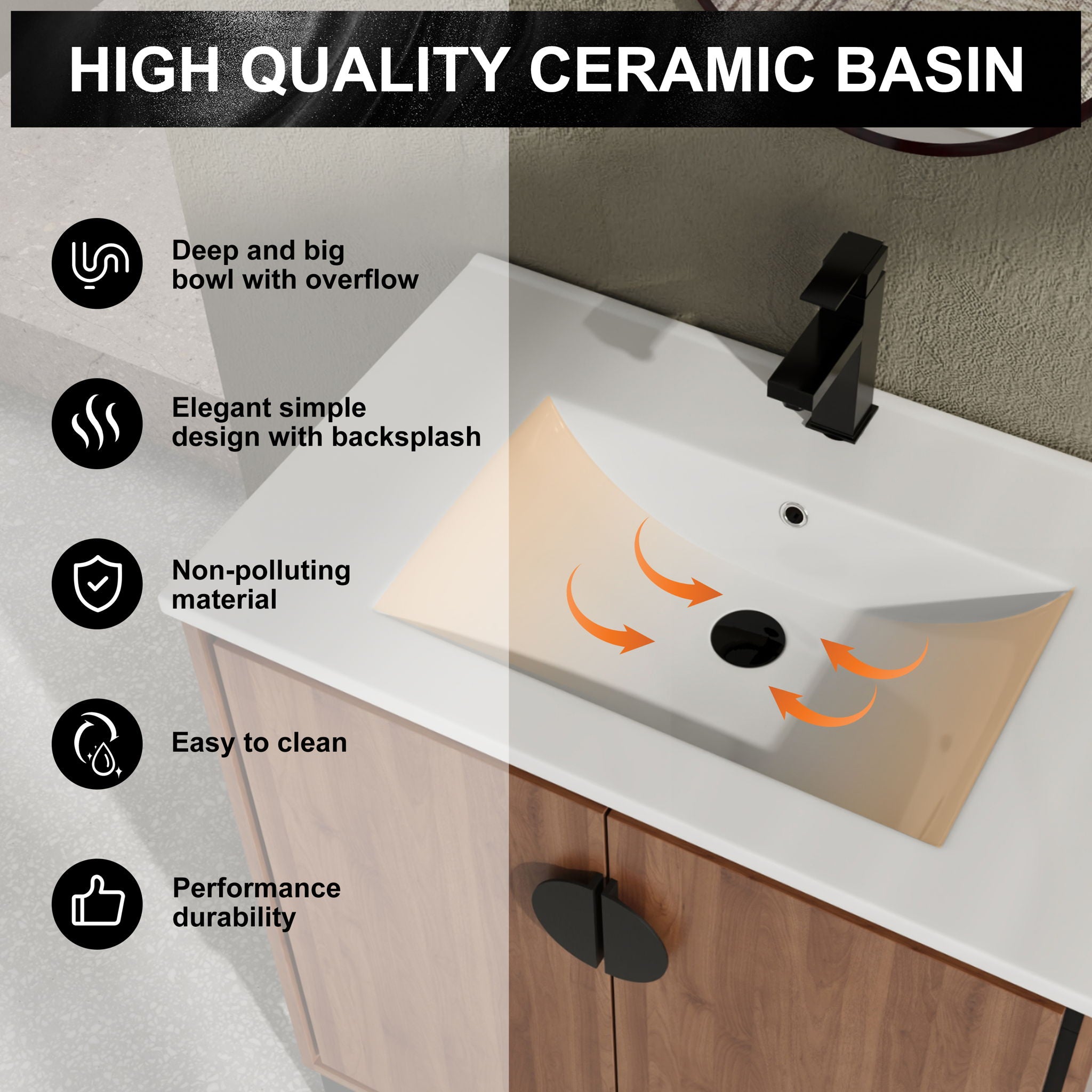 Modern Bathroom Vanity With Top Sink, Engineered Wood Storage Cabinet
