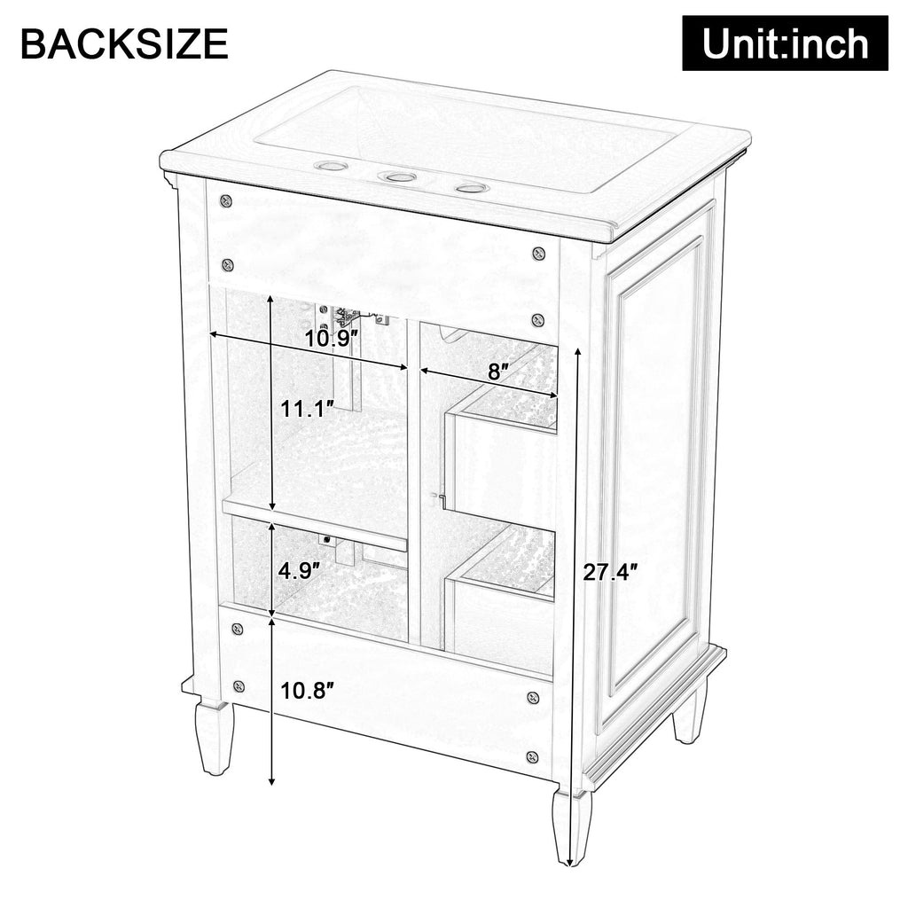 24" Bathroom Vanity With Sink, Cabinet, Adjustable Shelf, Flip Drawer & 2 Drawers - Black