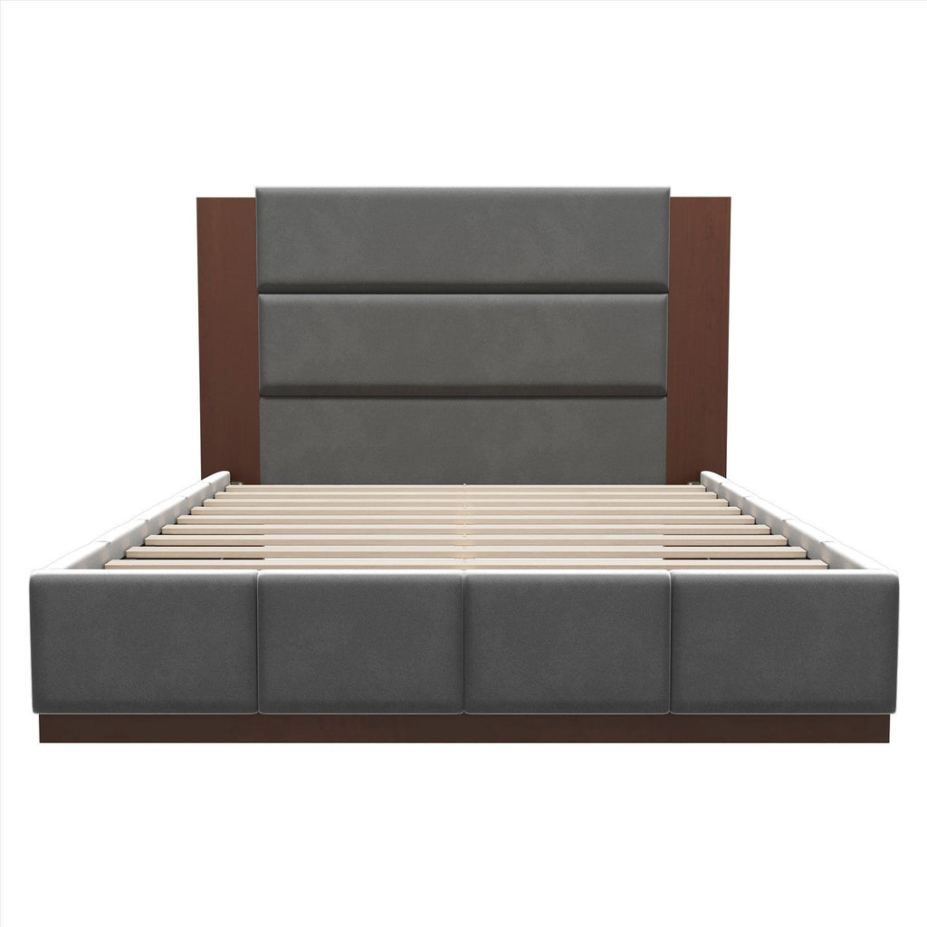 Modern Upholstered Platform Bed With Extended Headboard